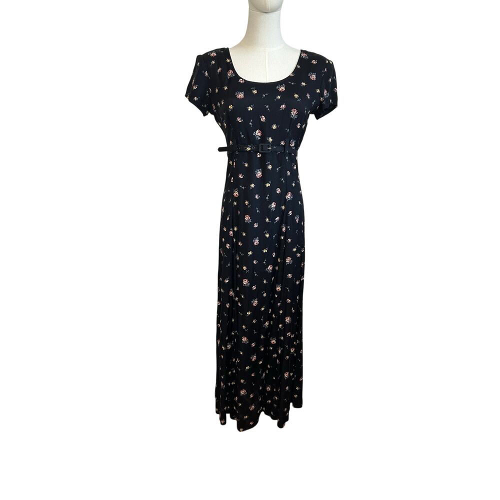 VTG 90s Decked Out Floral Belted Maxi Grunge Whimsigoth Medium Y2K Retro Boho